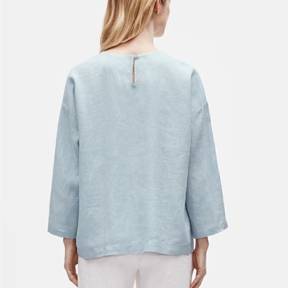 EILEEN FISHER Organic Handkerchief Linen Round Neck Box-Top Dawn Blue Women’s MP - Picture 3 of 8